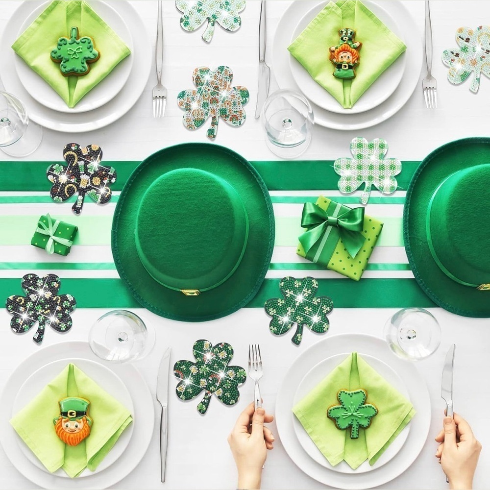 2/$16 - No. 08 - Sparkly, Diamond Art Shamrock Clover Holiday Coaster, Black - Picture 13 of 17